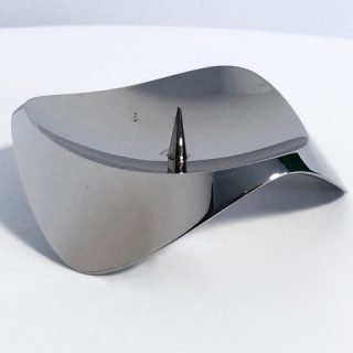 Image of the Stelton Papilio Uno Block Candlestick in the polished stainless steel version offered in this advertisement.